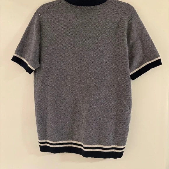 J. Crew Cotton Bird's-Eye Short-Sleeve Polo Sweater in Navy - Size Medium - Picture 3 of 4